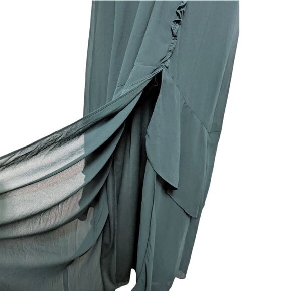 NWT LULUS Pour the Champagne Emerald Green Ruffled Backless Maxi Dress - Picture 5 of 10